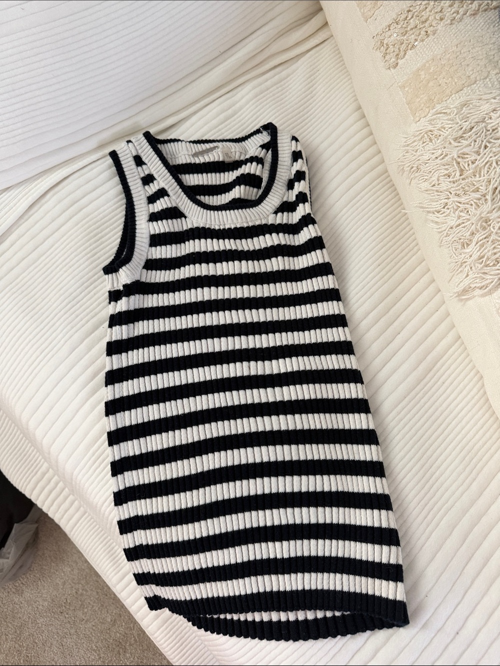 Elie Tahari Black & White Striped Ribbed Tank